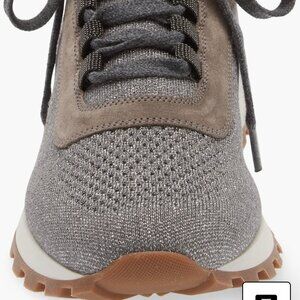 Brunello Cucinelli Monili Metallic Knit Lace-Up Sneaker In Grey